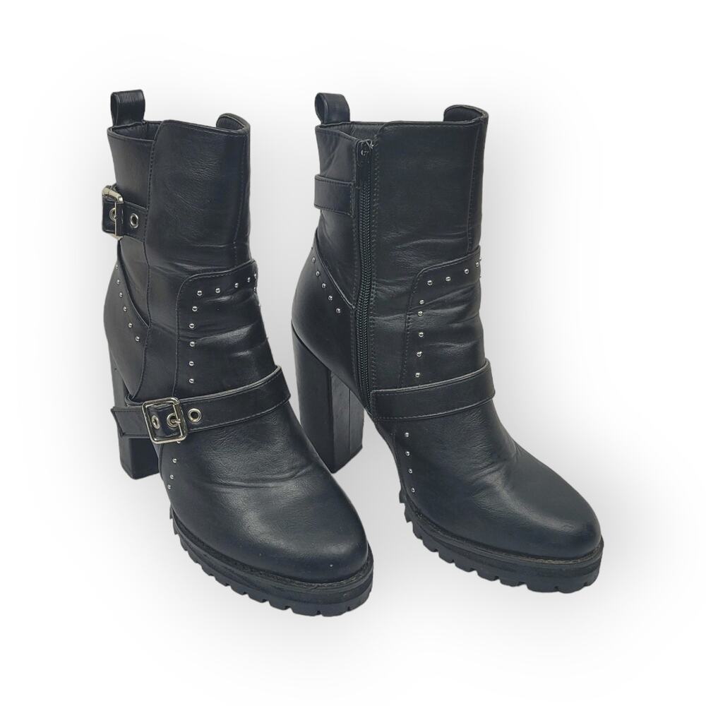 Krush Ankle Chunky Heeled Boots Black Silver Studs Size 5 Gothic Witchy Rocker